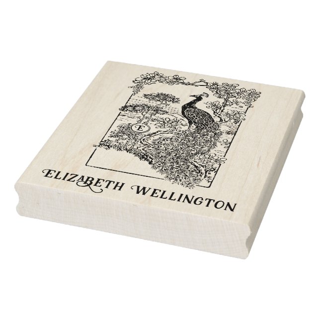 Elegant Peacock i Garden Namn Initial Stämpel (Stämpel)