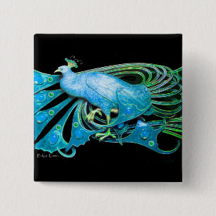 ELEGANT PEACOCK I GRÖNT AV VATTENBLUE TEAL,SVART KNAPP