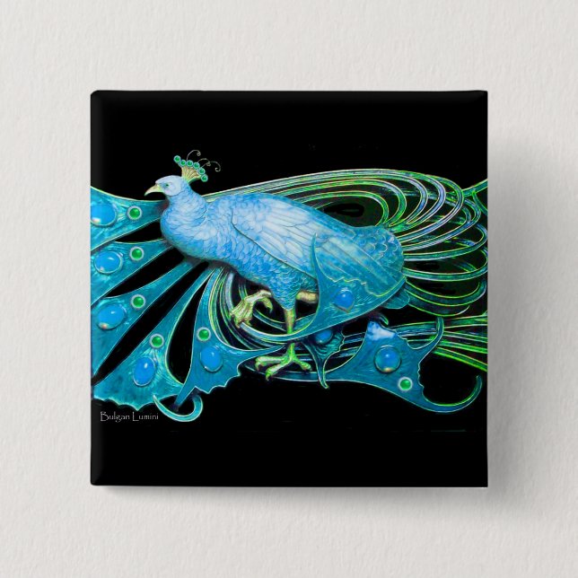 ELEGANT PEACOCK I GRÖNT AV VATTENBLUE TEAL,SVART KNAPP (Framsida)