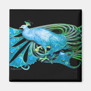 ELEGANT PEACOCK I GRÖNT AV VATTENBLUE TEAL,SVART MAGNET