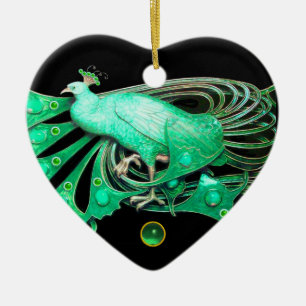 ELEGANT PEACOCK I GRÖNT JADE HEART JULGRANSPRYDNAD KERAMIK