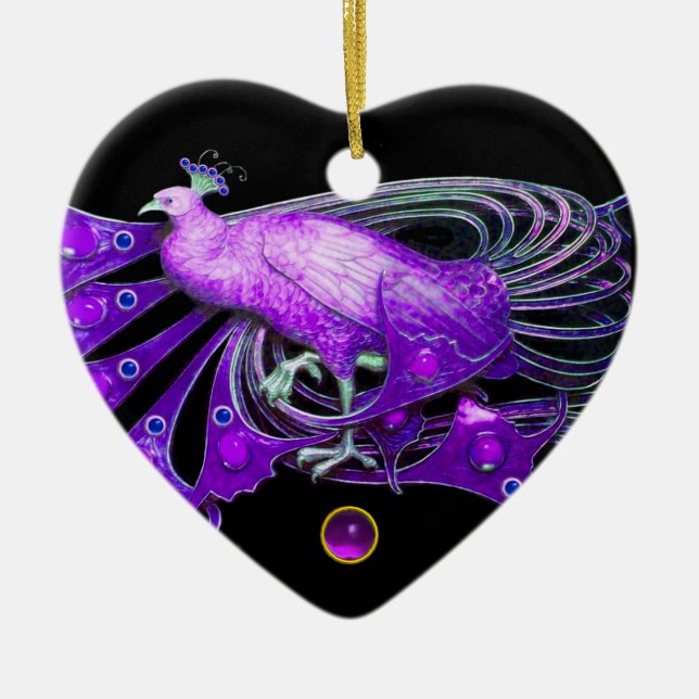 ELEGANT PEACOCK I LILA AMETHYST HEART JULGRANSPRYDNAD KERAMIK (Framsidan)