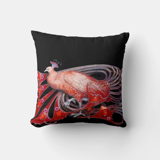 ELEGANT PEACOCK I RED BLACK KUDDE (Framsida)