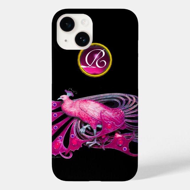 ELEGANT PEACOCK I ROSA FUCHSIA, AMETYST MONOGRAM (Baksida)