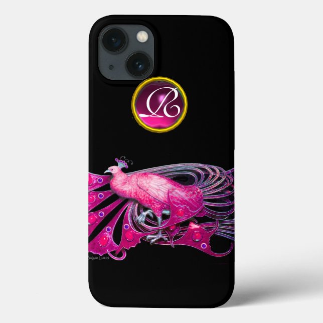 ELEGANT PEACOCK I ROSA FUCHSIA, AMETYST MONOGRAM (Baksida)