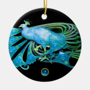 ELEGANT PEACOCK IN BLUE SAPPHIRE,teal,turquase Julgransprydnad Keramik