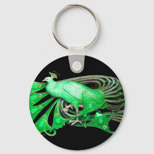 ELEGANT PEACOCK IN GRÖNT AND BLACK NYCKELRING