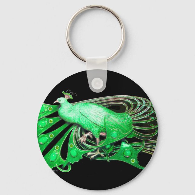 ELEGANT PEACOCK IN GRÖNT AND BLACK NYCKELRING (Framsida)