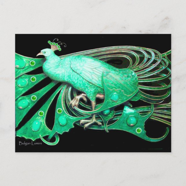 ELEGANT PEACOCK IN GRÖNT BLACK VYKORT (Framsida)