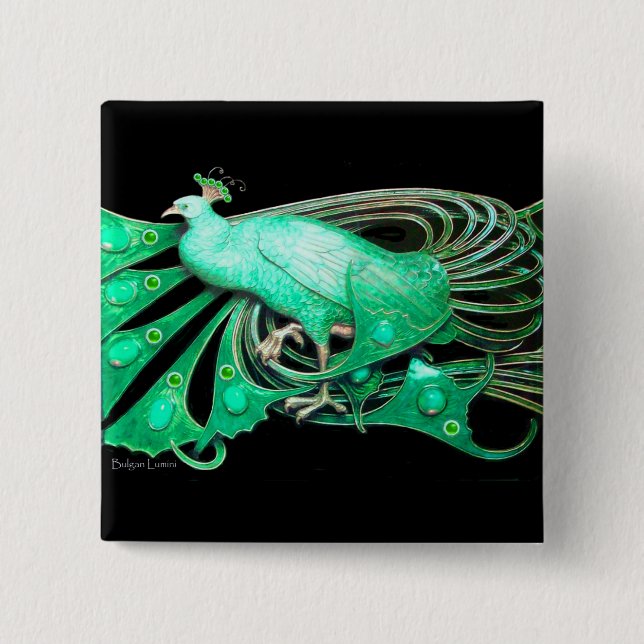 ELEGANT PEACOCK IN GRÖNT,SVART KNAPP (Framsida)
