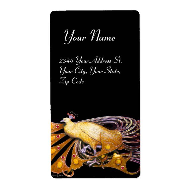 ELEGANT PEACOCK IN GULT AND BLACK FRAKTSEDEL (Framsidan)