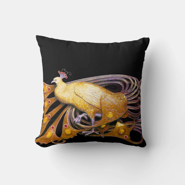 ELEGANT PEACOCK IN GULT BLACK KUDDE (Framsida)