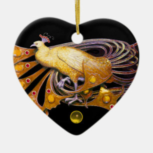 ELEGANT PEACOCK IN GULT TOPAZ HEART JULGRANSPRYDNAD KERAMIK