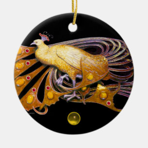ELEGANT PEACOCK IN GULT TOPAZ JULGRANSPRYDNAD KERAMIK