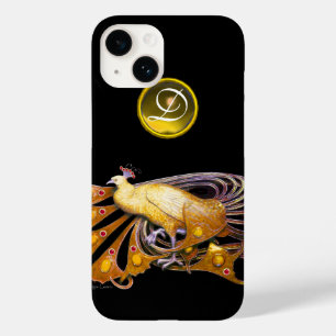 ELEGANT PEACOCK IN GULT, TOPAZ MONOGRAM, svart