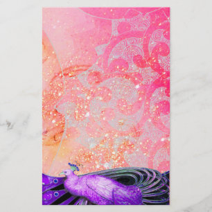 ELEGANT PEACOCK IN LILA SPARKLING ROSA FUCHSIA BREVPAPPER