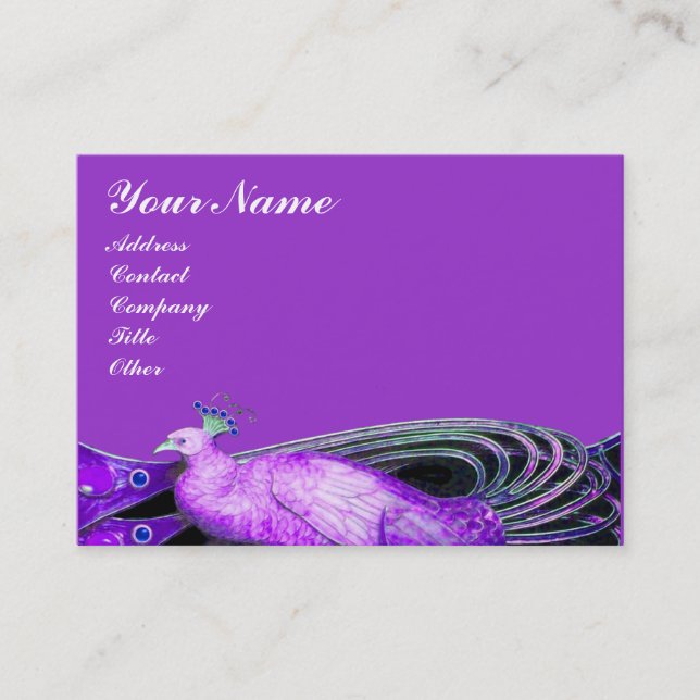 ELEGANT PEACOCK IN LILA VIOLET,SVART VISITKORT (Framsida)