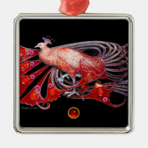 ELEGANT PEACOCK IN RED RUBY JULGRANSPRYDNAD METALL