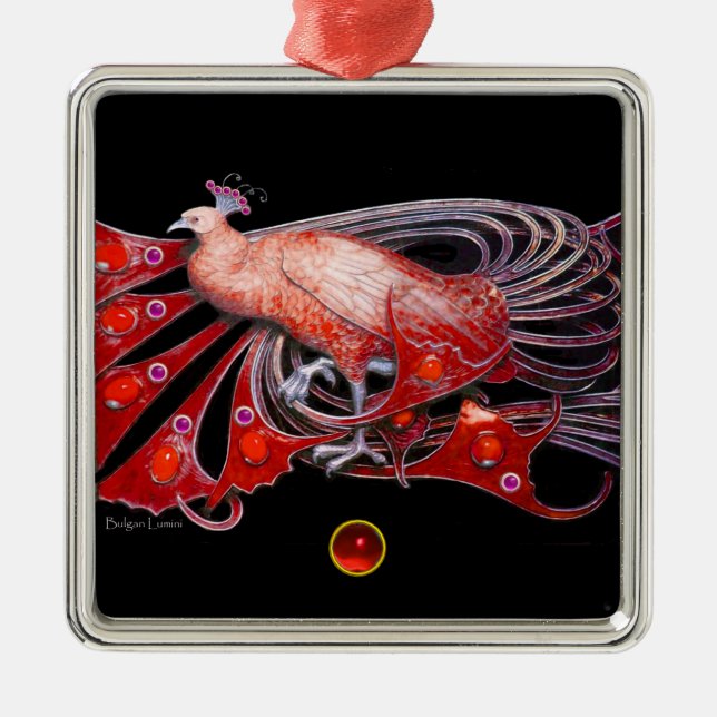 ELEGANT PEACOCK IN RED RUBY JULGRANSPRYDNAD METALL (Framsidan)
