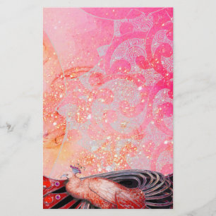 ELEGANT PEACOCK IN RED SPARKLING ROSA FUCHSIA BREVPAPPER