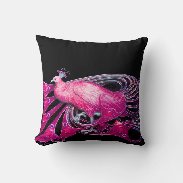 ELEGANT PEACOCK IN ROSA FUCHSIA BLACK KUDDE (Framsida)