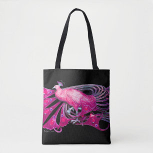 ELEGANT PEACOCK IN ROSA,FUCHSIA,SVART TYGKASSE