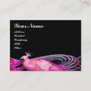 ELEGANT PEACOCK IN ROSA FUCHSIA ,SVART VISITKORT
