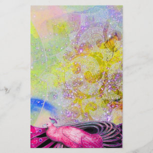 ELEGANT PEACOCK IN ROSA,SPARKLING GULT LILA BREVPAPPER