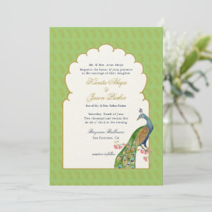 Elegant Peacock Indian bröllop Mint Grönt Inbjudningar