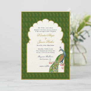 Elegant Peacock Indiska bröllop Mörk grönt Inbjudningar