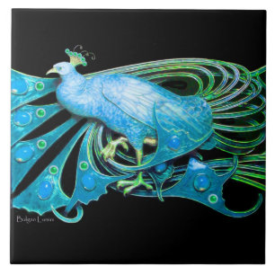 ELEGANT PEACOCK JEWEL IN AQUA BLUE TEAL KAKELPLATTA