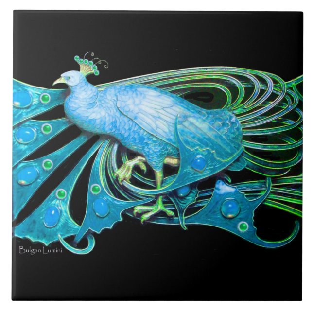 ELEGANT PEACOCK JEWEL IN AQUA BLUE TEAL KAKELPLATTA (Framsidan)