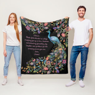Elegant Peacock med blommor som Svan och meddeland Fleecefilt