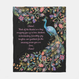 Elegant Peacock med blommor som Svan och meddeland Fleecefilt