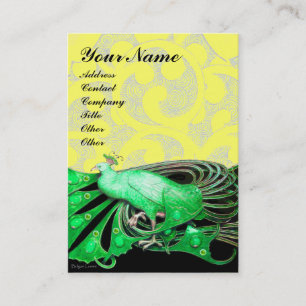 ELEGANT PEACOCK MED GULT BLOMMIGT SWIRL VISITKORT