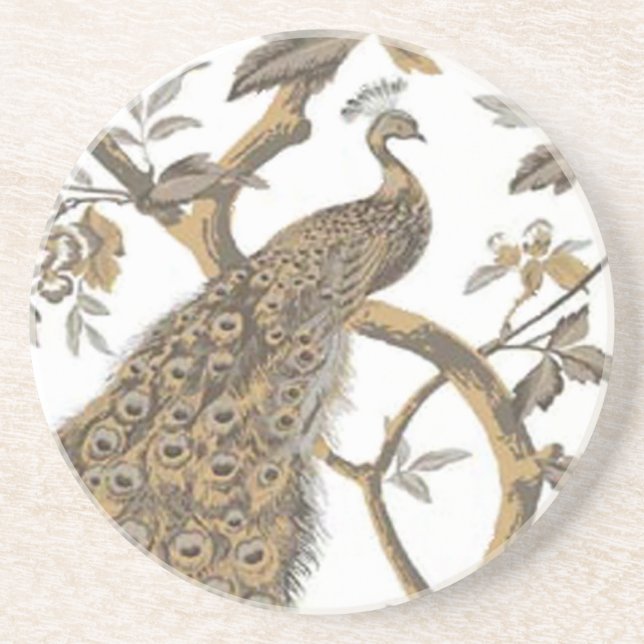 Elegant Peacock On White Underlägg Sandsten (Framsidan)