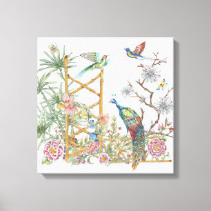 Elegant Peacock Oriental Blomsterträdgård Chinoise Canvastryck