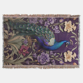 Elegant Peacock på Lila William Morris Inspired Filt