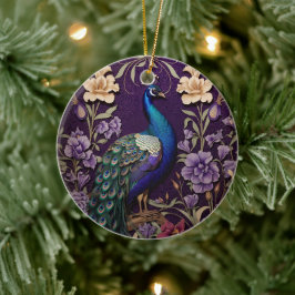 Elegant Peacock på Lila William Morris Inspired Julgransprydnad Keramik