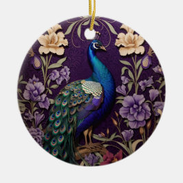Elegant Peacock på Lila William Morris Inspired Julgransprydnad Keramik