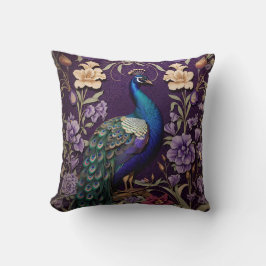 Elegant Peacock på Lila William Morris Inspired Kudde