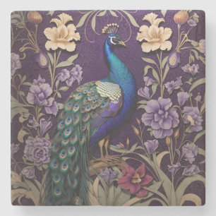 Elegant Peacock på Lila William Morris Inspired Stenunderlägg