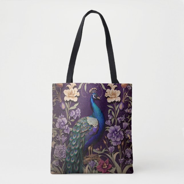 Elegant Peacock på Lila William Morris Inspired Tygkasse (Framsida)
