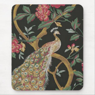 Elegant Peacock på svart musknapp Musmatta