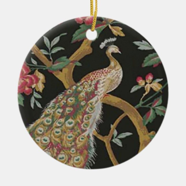 Elegant Peacock på svart ornament (Framsidan)