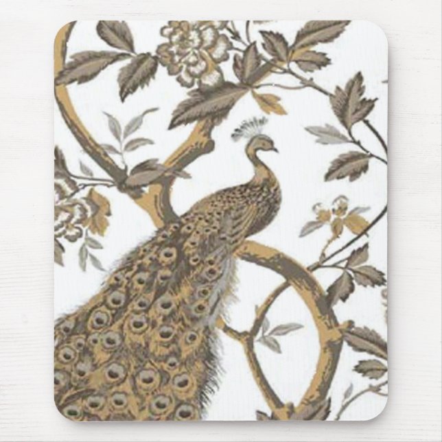 Elegant Peacock på vit musknapp Musmatta (Framsidan)