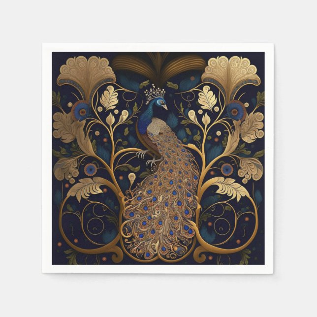 Elegant Peacock Papper Napkins Pappersservett (Framsidan)