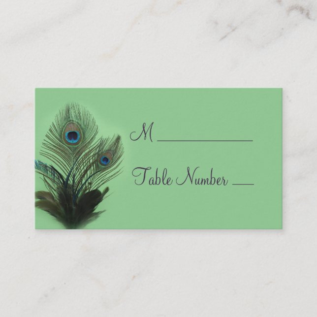 Elegant Peacock Place Card (grönt) Placeringskort (Framsida)