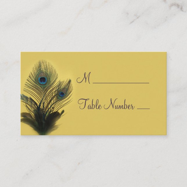 Elegant Peacock Place Card (gult) Placeringskort (Framsida)