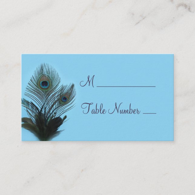 Elegant Peacock Place Card (turkos) Placeringskort (Framsida)